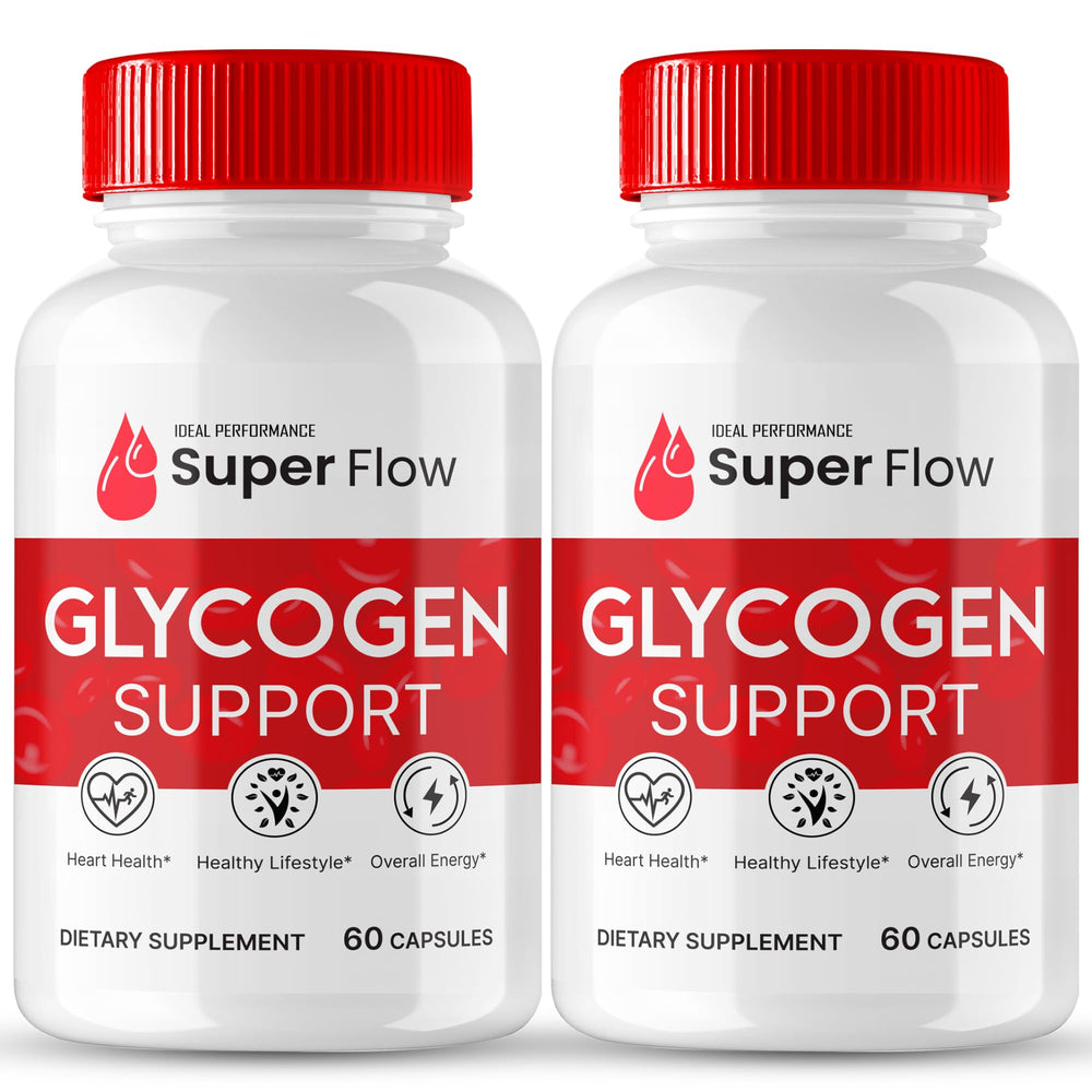 IDEAL PERFORMANCE Super Flow Glycogen bottle showing daily energy support for active lifestyles