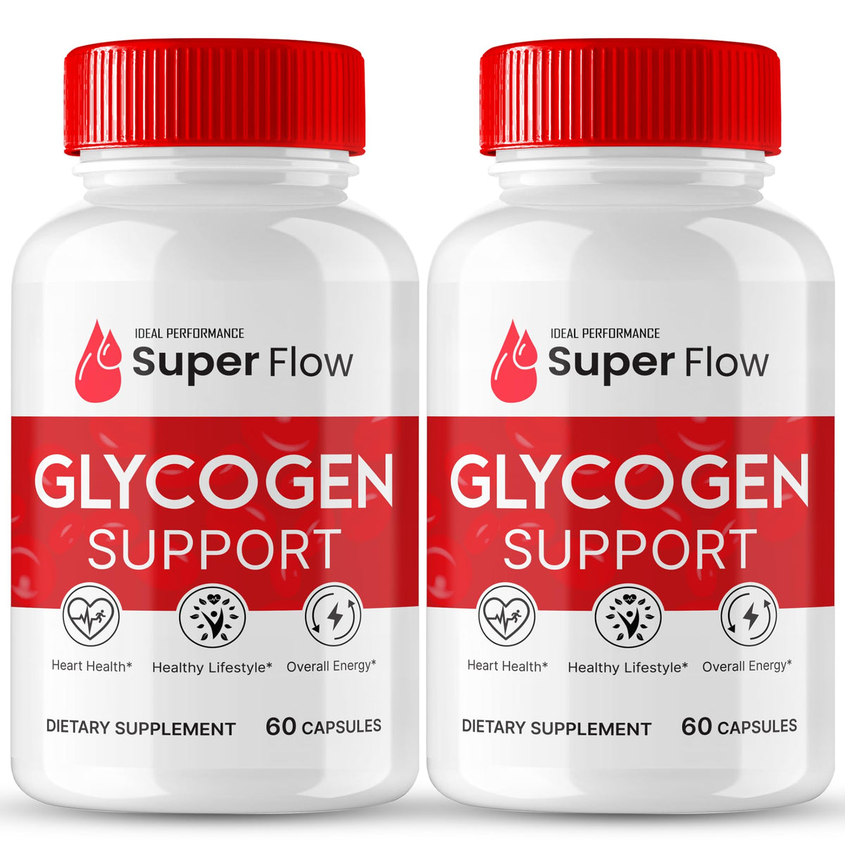 IDEAL PERFORMANCE Super Flow Glycogen bottle showing daily energy support for active lifestyles