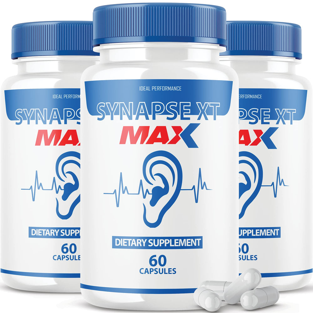 IDEAL PERFORMANCE Synapse XT Max Tinnitus Supplement bottle with 180 capsules for daily ear comfort.