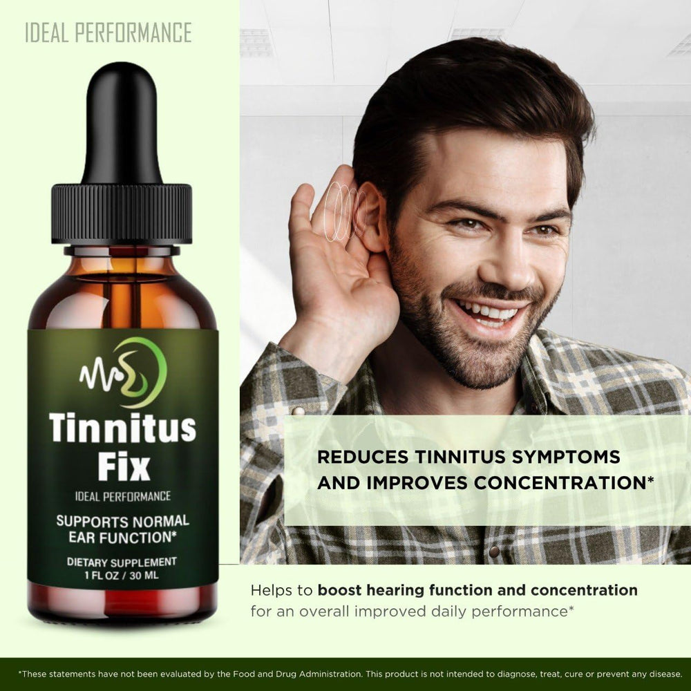 IDEAL PERFORMANCE TinnitusFix Drops 3-pack back view reveals value and packaging integrity.