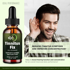 IDEAL PERFORMANCE TinnitusFix Drops 3-pack back view reveals value and packaging integrity.