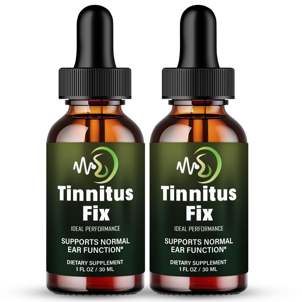 IDEAL PERFORMANCE Tinnitus Fix Drops bottle front demonstrates natural ear health support.
