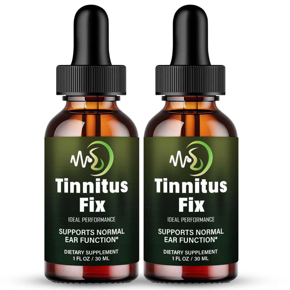 IDEAL PERFORMANCE Tinnitus Fix Drops bottle front demonstrates natural ear health support.