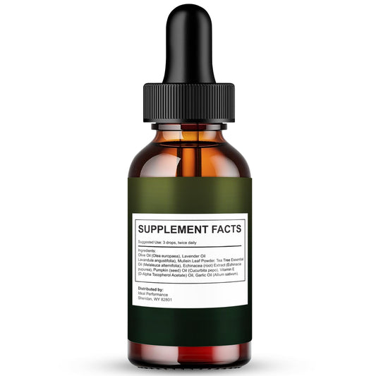 IDEAL PERFORMANCE Tinnitus Fix Drops dropper closeup shows controlled liquid application for precise dosing.