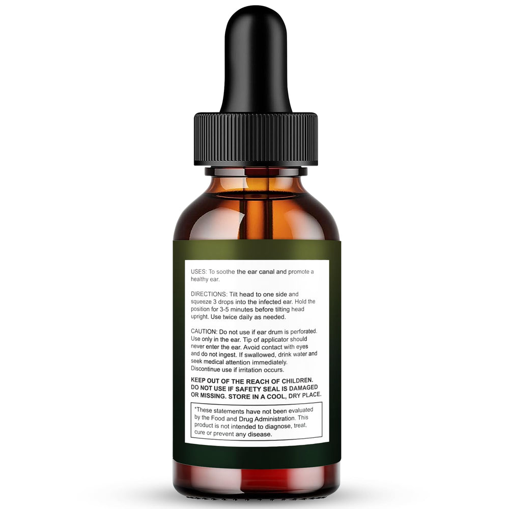 IDEAL PERFORMANCE TinnitusFix Drops label closeup highlights all-natural ingredients and benefits.