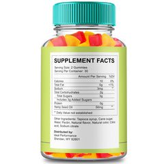 IDEAL PERFORMANCE Twin Elements Gummies bottle back shows ingredients and usage notes.