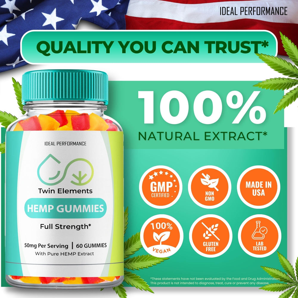 IDEAL PERFORMANCE Twin Elements Gummies tabletop flatlay reveals color and texture.