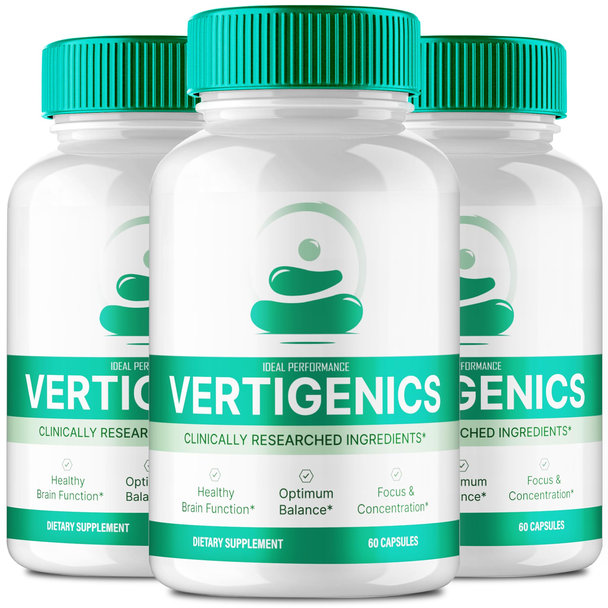 IDEAL PERFORMANCE Vertigenics bottle displaying memory and focus support.