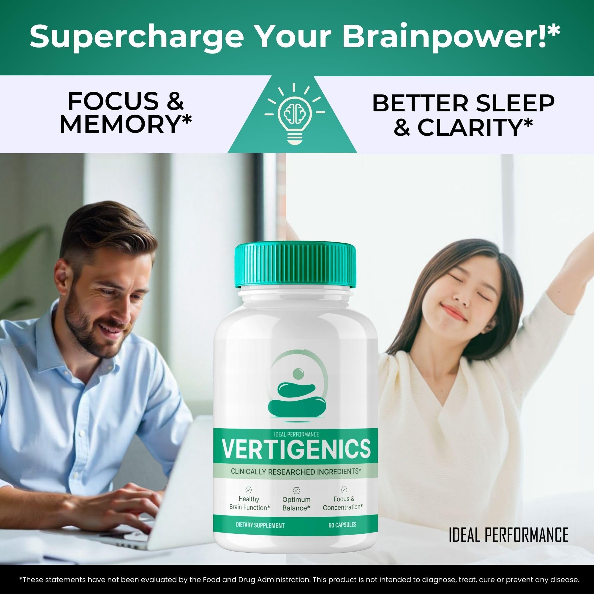 IDEAL PERFORMANCE Vertigenics on a clean shelf suggesting reliable daytime focus.