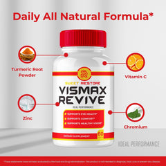 IDEAL PERFORMANCE Vismax Revive bottle on desk for consistent eye care.