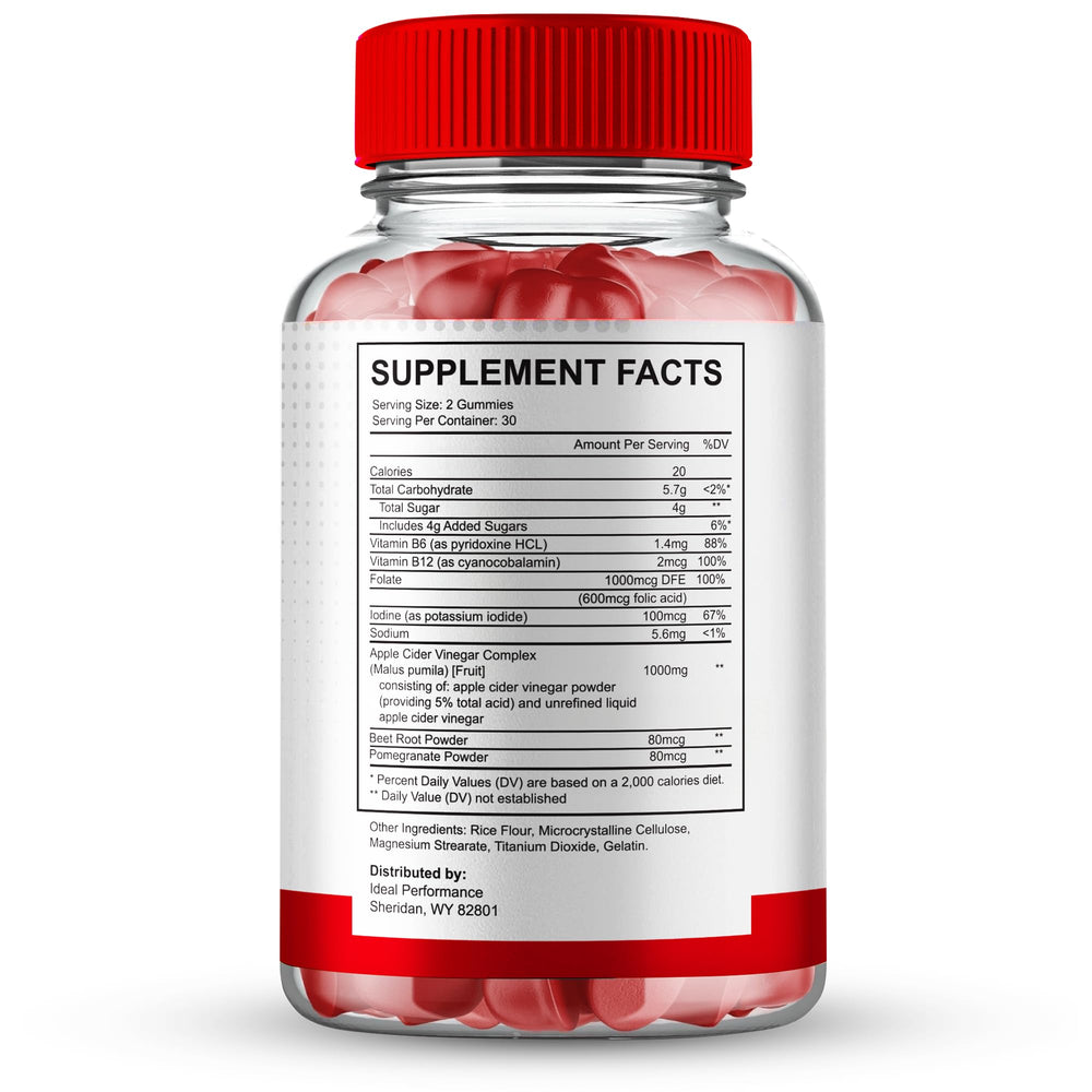 IDEAL PERFORMANCE Vital PumpXL Gummies bottle side, compact packaging for on-the-go use.