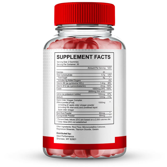 IDEAL PERFORMANCE Vital PumpXL Gummies bottle side, compact packaging for on-the-go use.