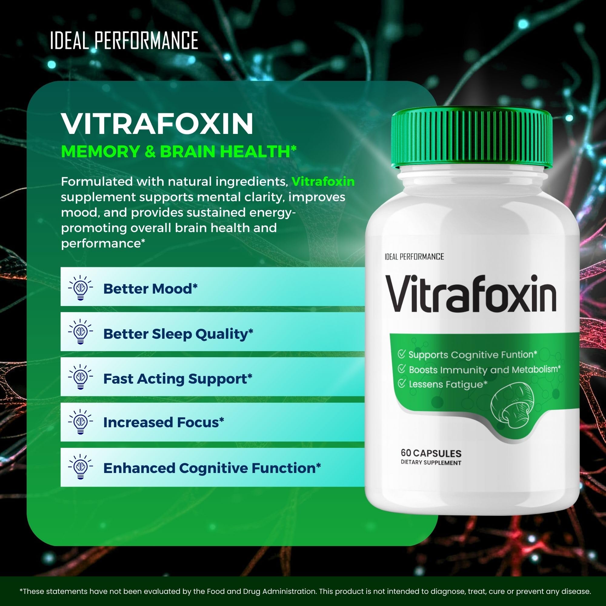 IDEAL PERFORMANCE Vitrafoxin capsules closeup shows capsule texture and quality.