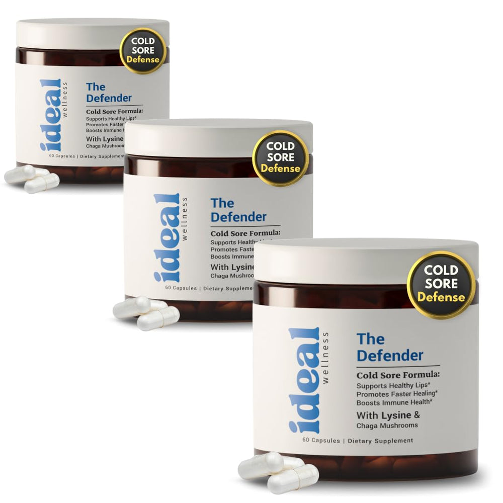 Ideal Wellness 3-pack box and bottle for easy cold sore care.