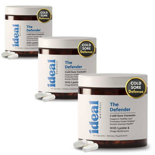 Ideal Wellness 3-pack box and bottle for easy cold sore care.