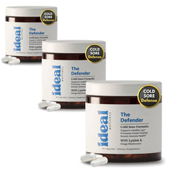 Ideal Wellness 3-pack box and bottle for easy cold sore care.