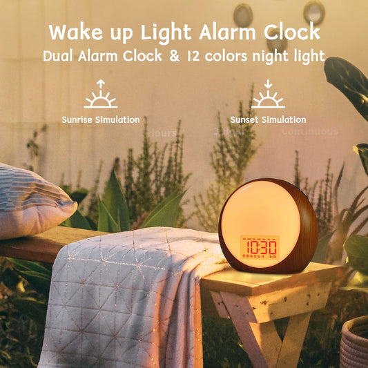 IdealSleep wake-up light in a cozy bedroom showing sunrise simulation for natural waking.