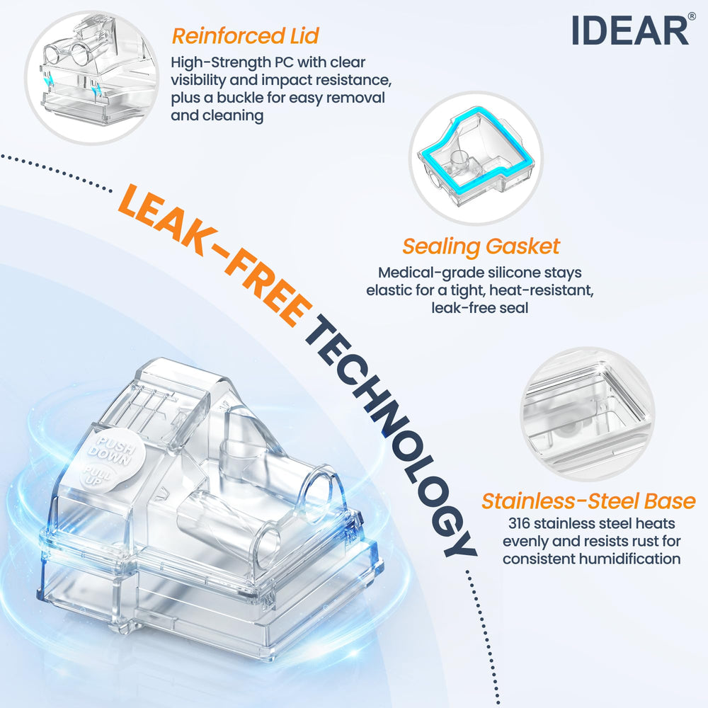 IDEAR water chamber close-up emphasizes robust stainless steel and sealed construction.