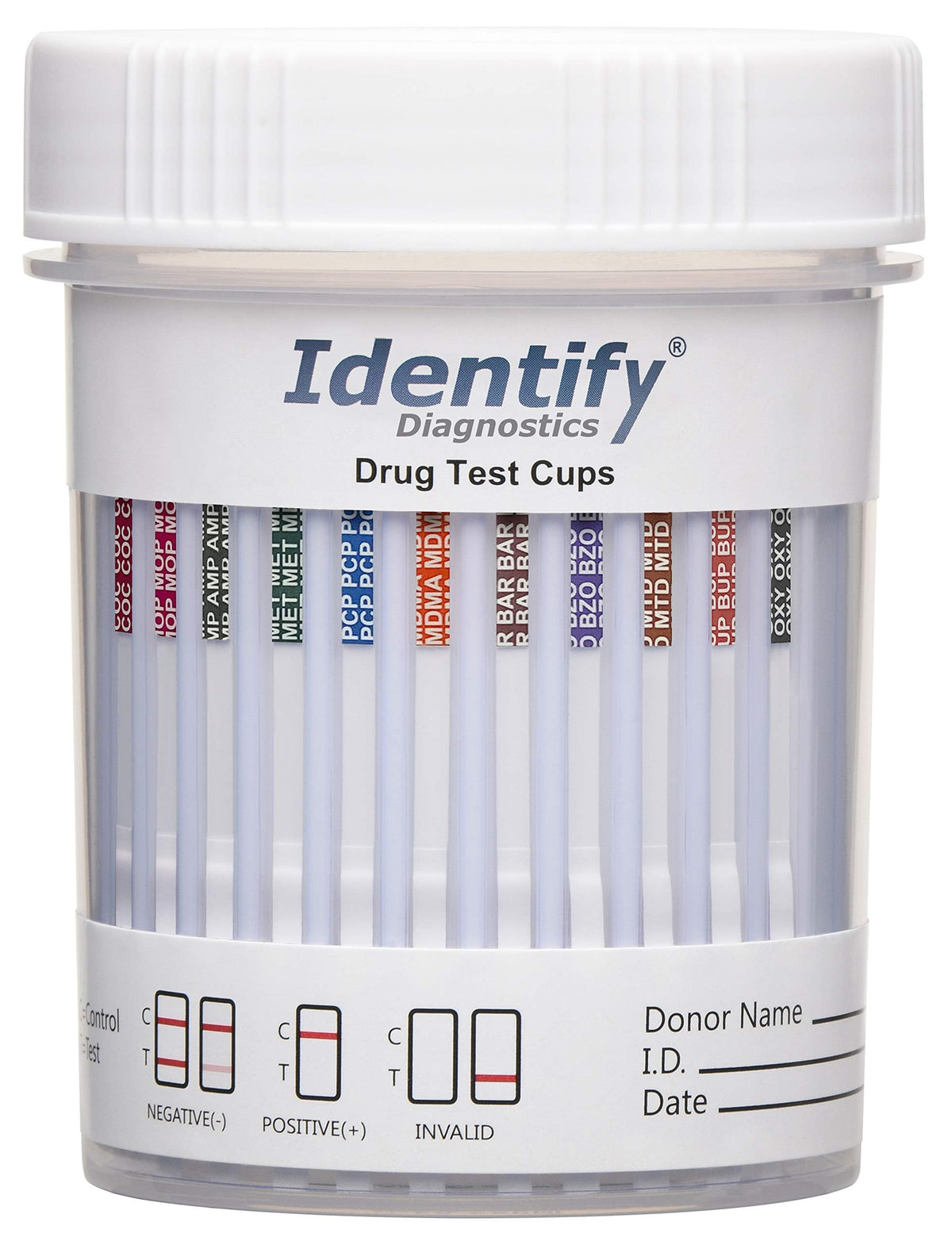 Identify Diagnostics 12-panel drug test cup ready for quick on site screening
