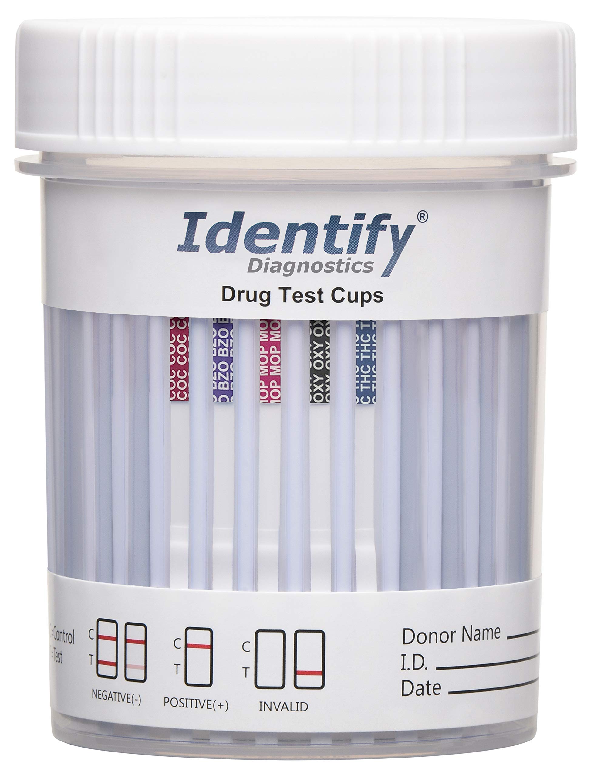 Identify Diagnostics 25-pack drug test cups front view for quick at-home screening.