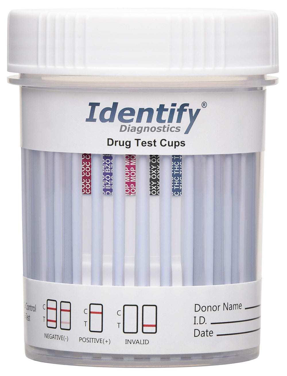 Identify Diagnostics 25-pack drug test cups front view for quick at-home screening.