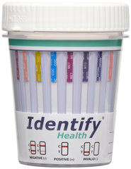 Identify Health 9-panel test cup showing cocaine detection for quick at-home screening.