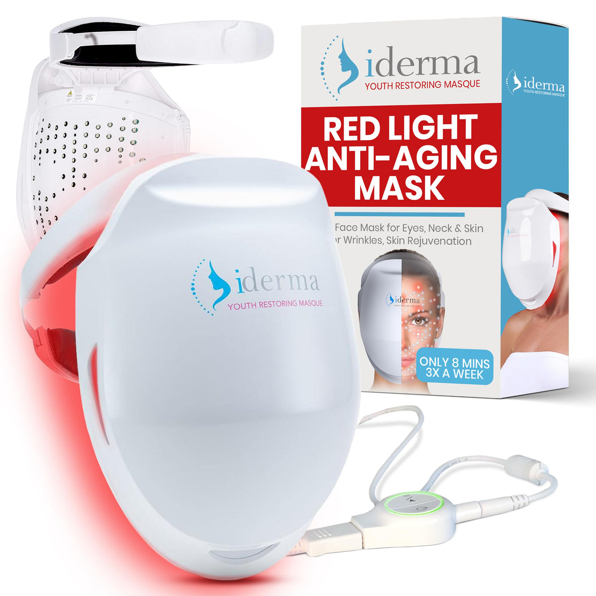 iderma red light mask with full-face coverage for even at-home skin therapy