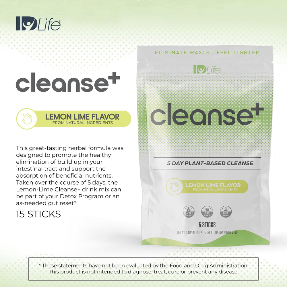 IDLife Cleanse+ in a glass with ice shows an easy mix-and-enjoy routine.