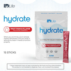 IDLife Fruit Punch Hydrate powder close-up showing vibrant color for refreshing hydration.