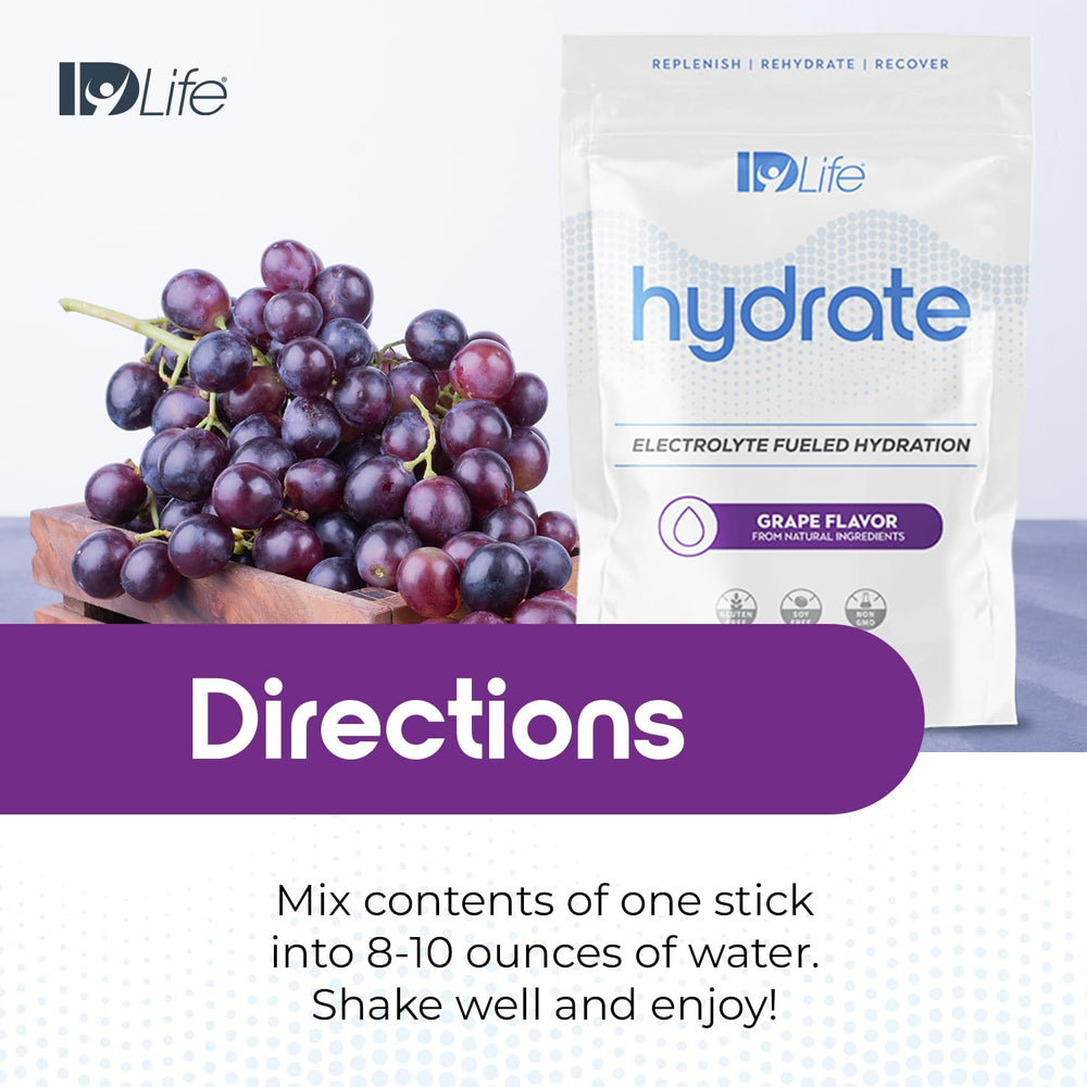 IDLife Grape Hydrate served in a glass over ice.