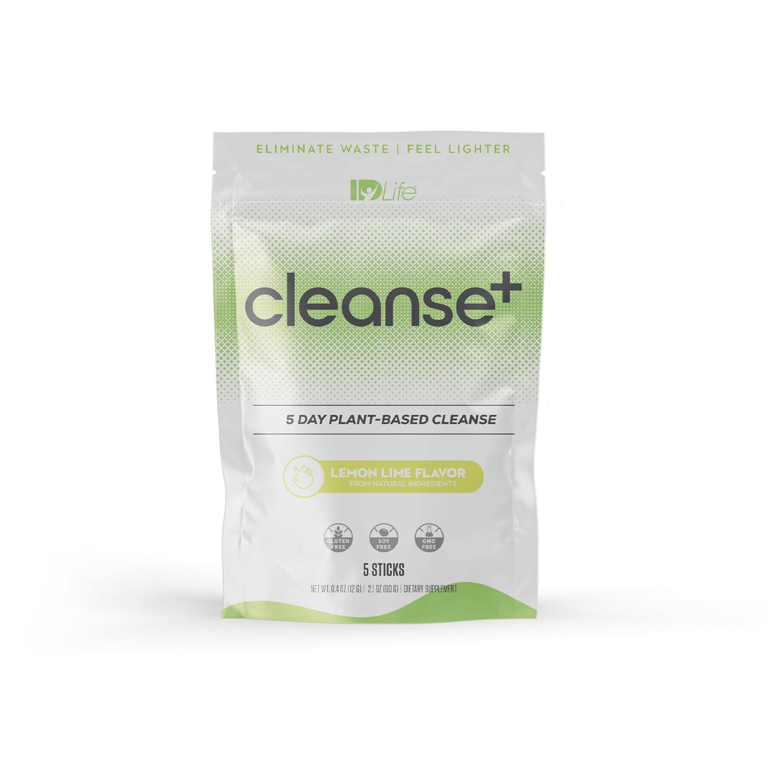 IDLife Lemon-Lime Cleanse+ packaging emphasizes five-day convenience for a gut reset.