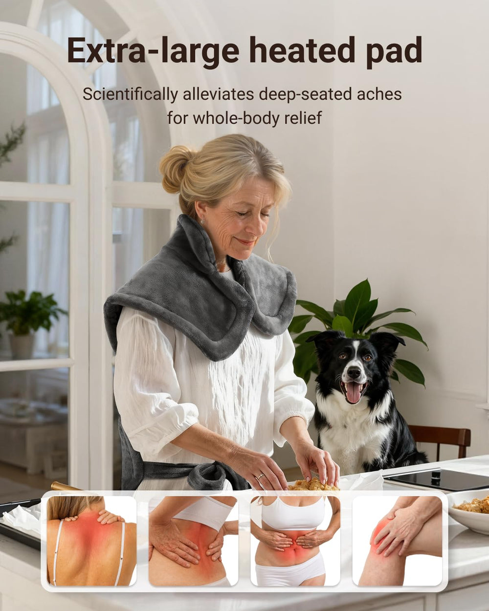 iDOO full-body coverage heating pad draping over neck and torso