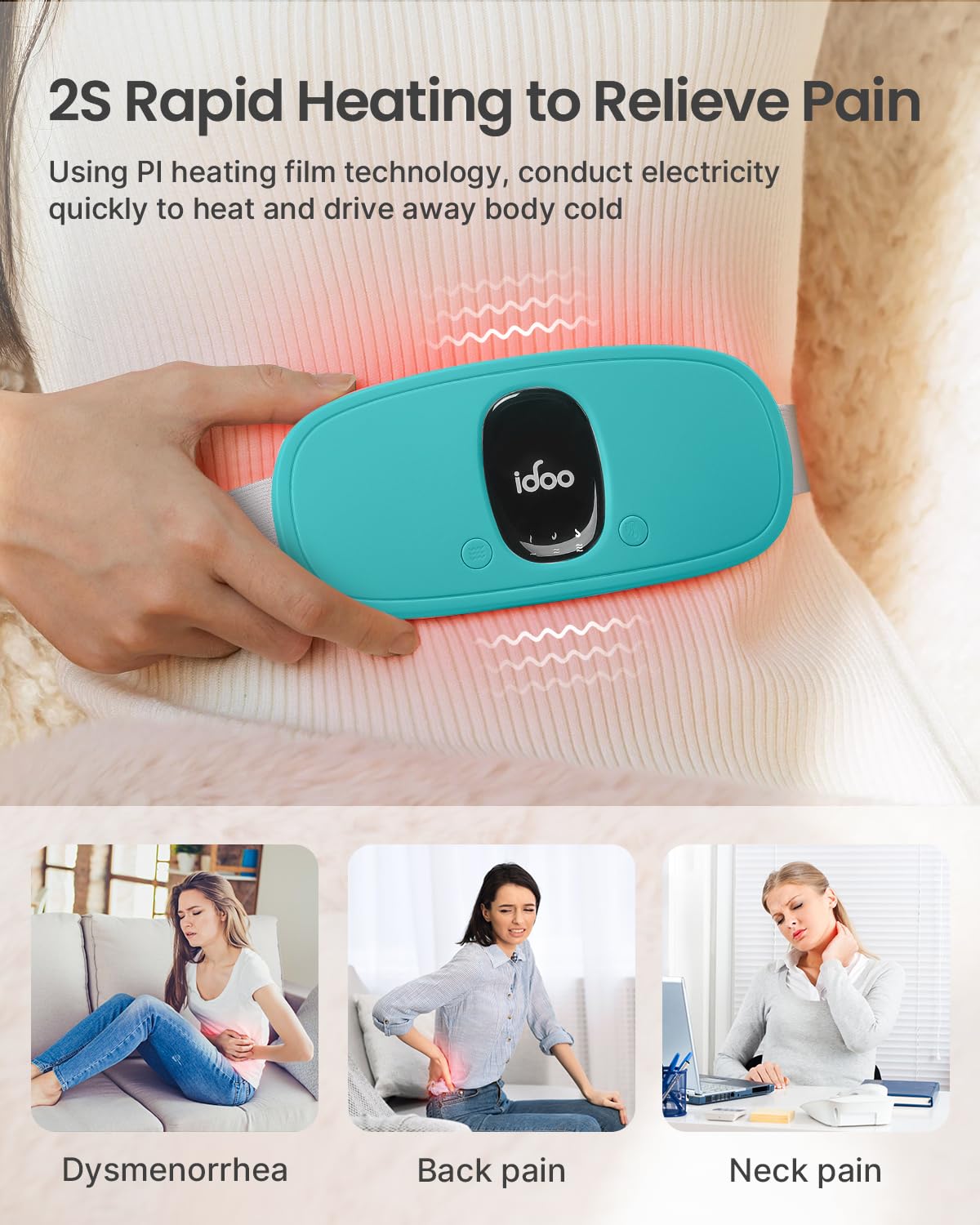 iDOO heating pad with a 2000mAh battery for extended use.