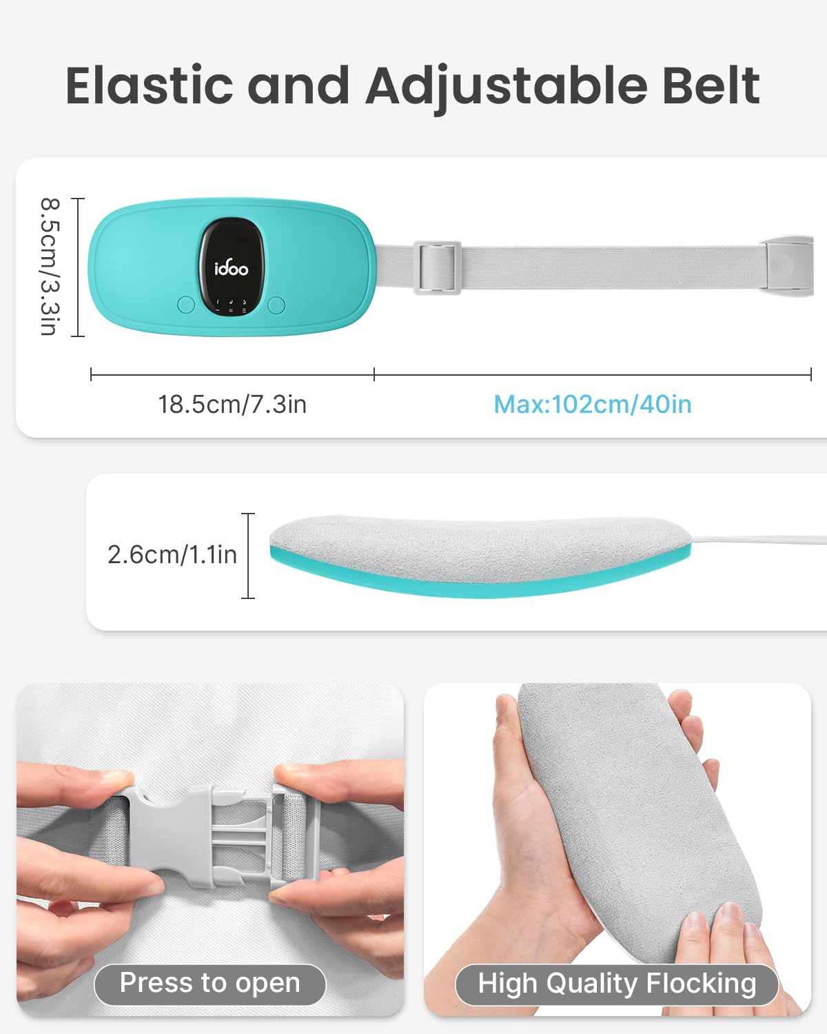 iDOO heating pad with three heating levels and massage modes.