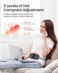 iDOO period heating pad wrapped with belt demonstrates adjustable fit for different waists.
