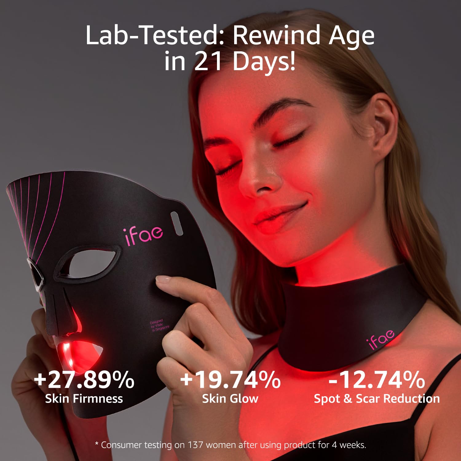 IFAE red light therapy mask neck area with 3D contour for comfortable coverage