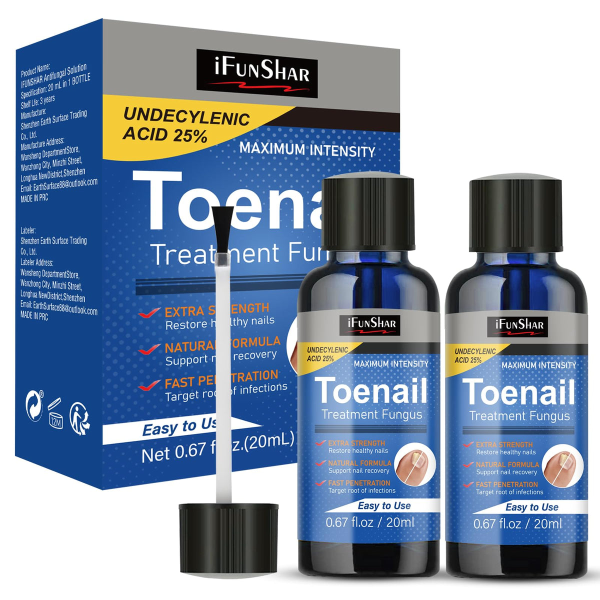 IFUNSHAR toenail fungus treatment bottle with precision applicator for targeted care.