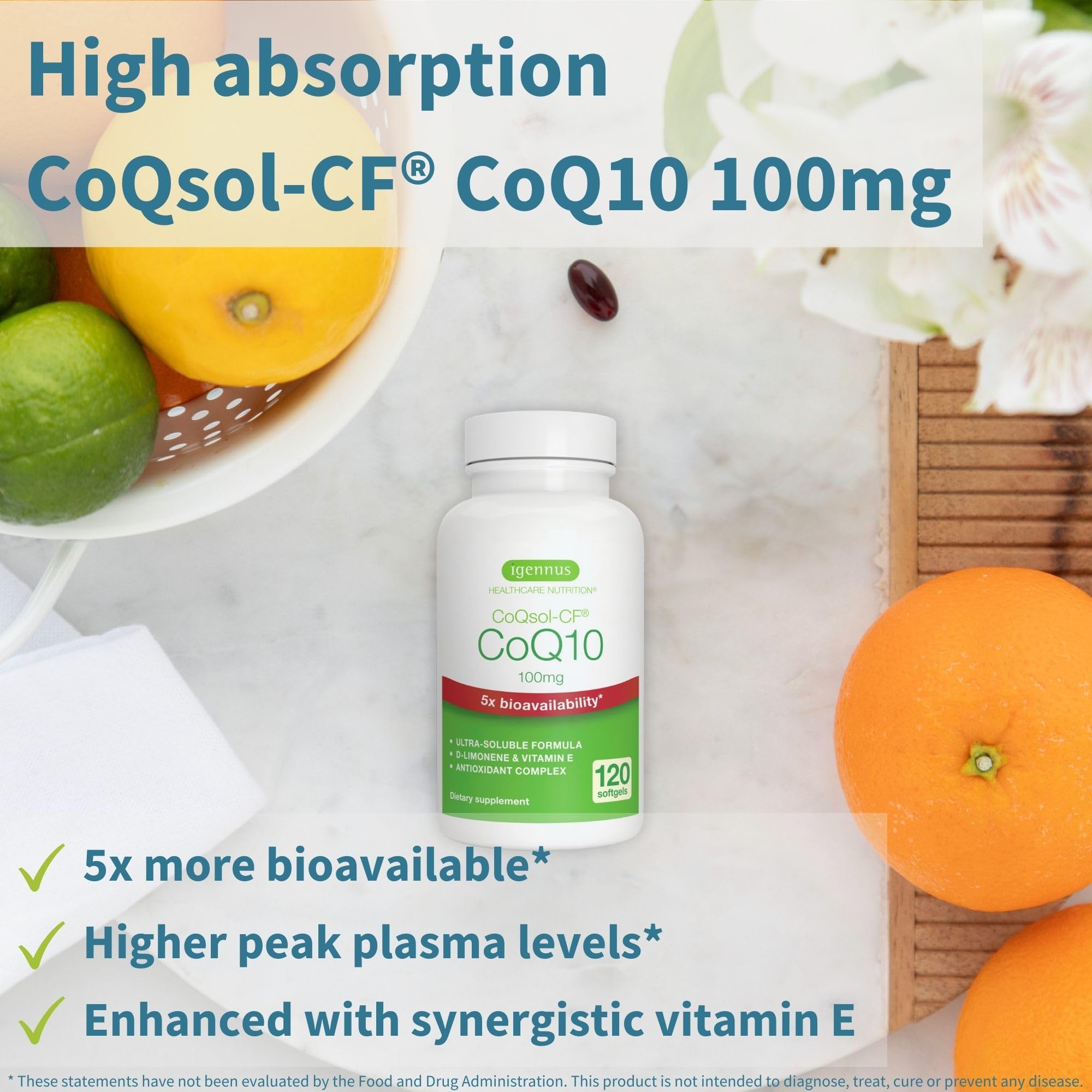 Igennus Advanced CoQ10 bottle pour illustrates easy daily dosing.