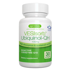 Igennus Advanced VESIsorb ubiquinol 100mg bottle highlights high-absorption delivery