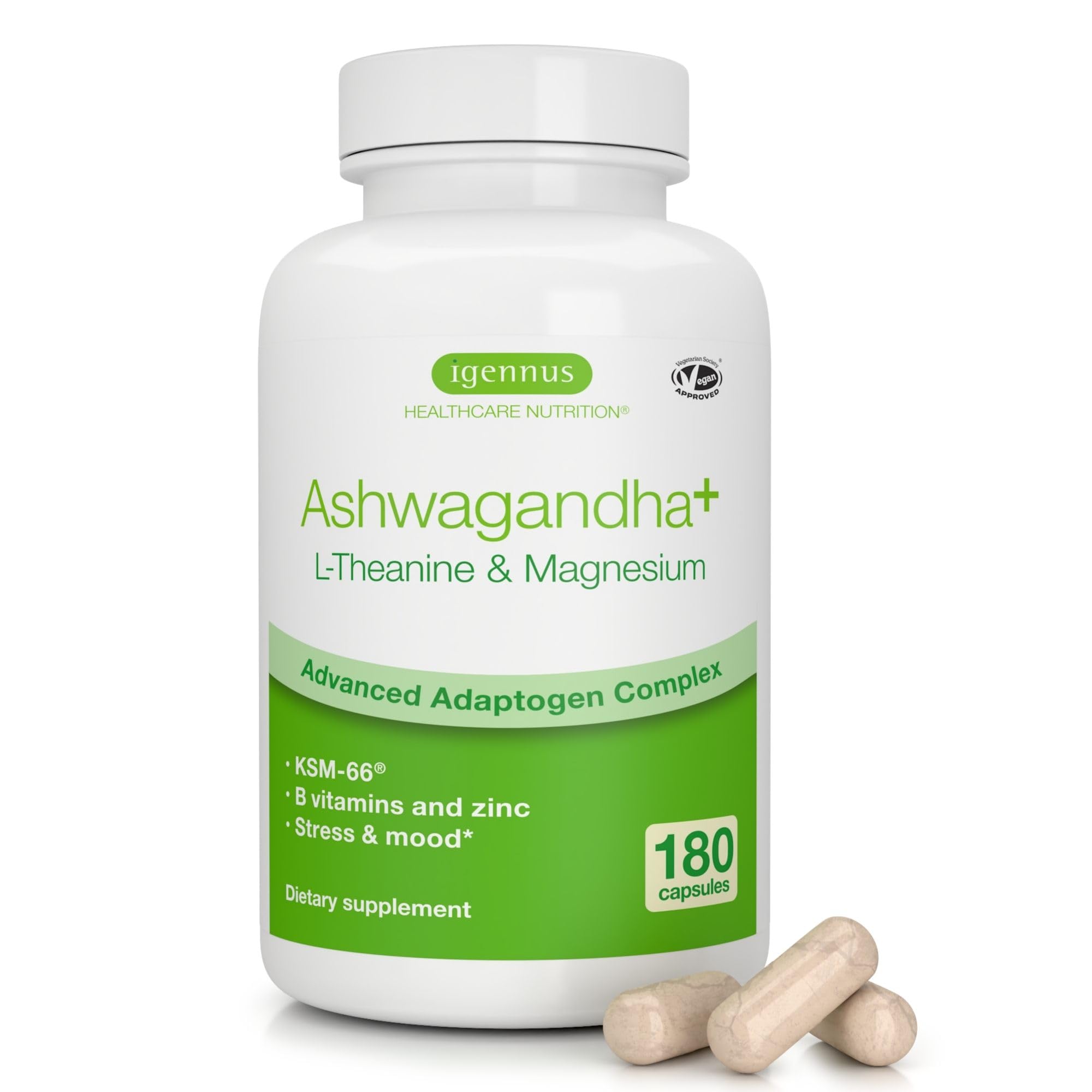 Igennus Ashwagandha KSM-66 capsules for calm focus and stress resilience in daily life.