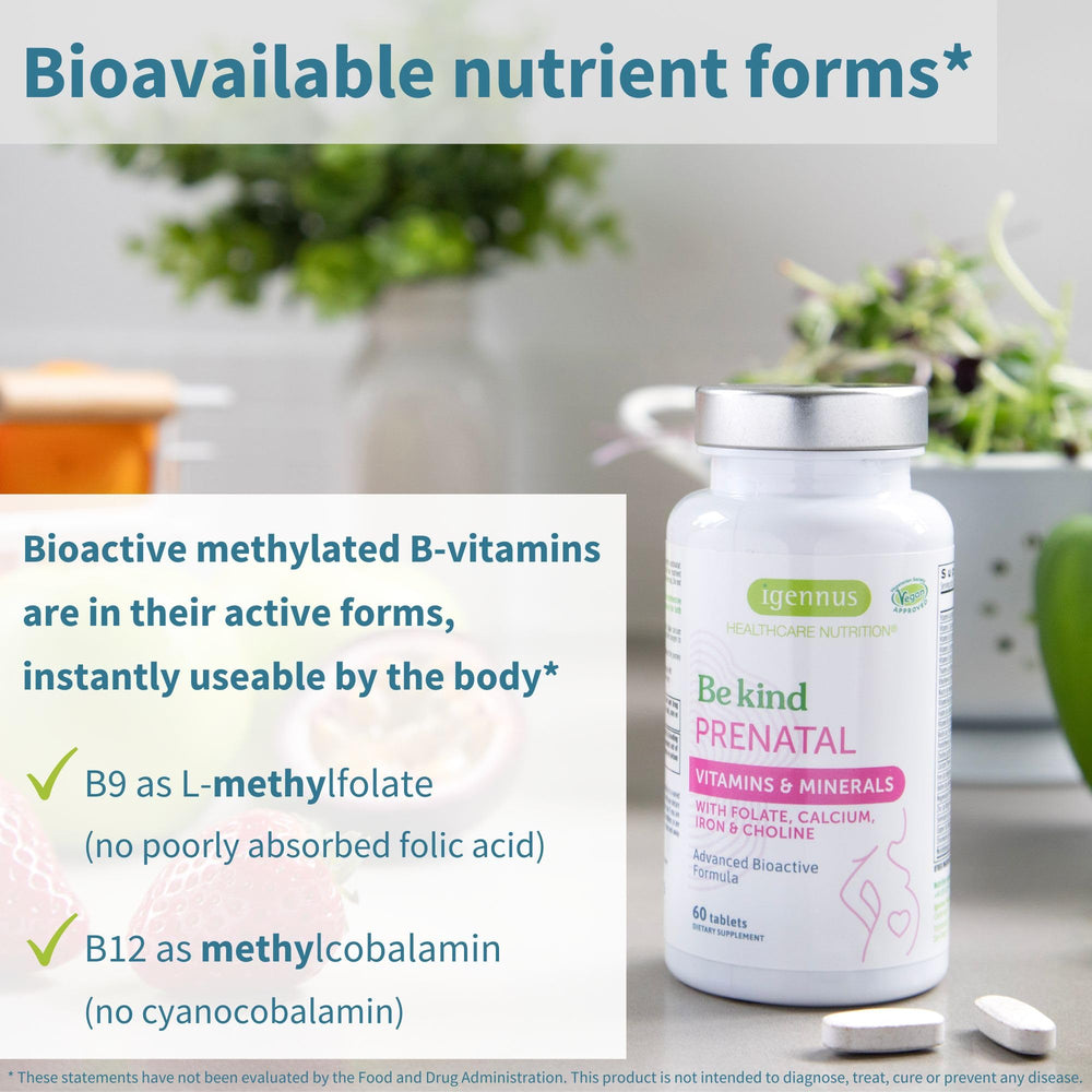 Igennus beta-carotene vitamin A pregnancy label emphasizing plant-based form