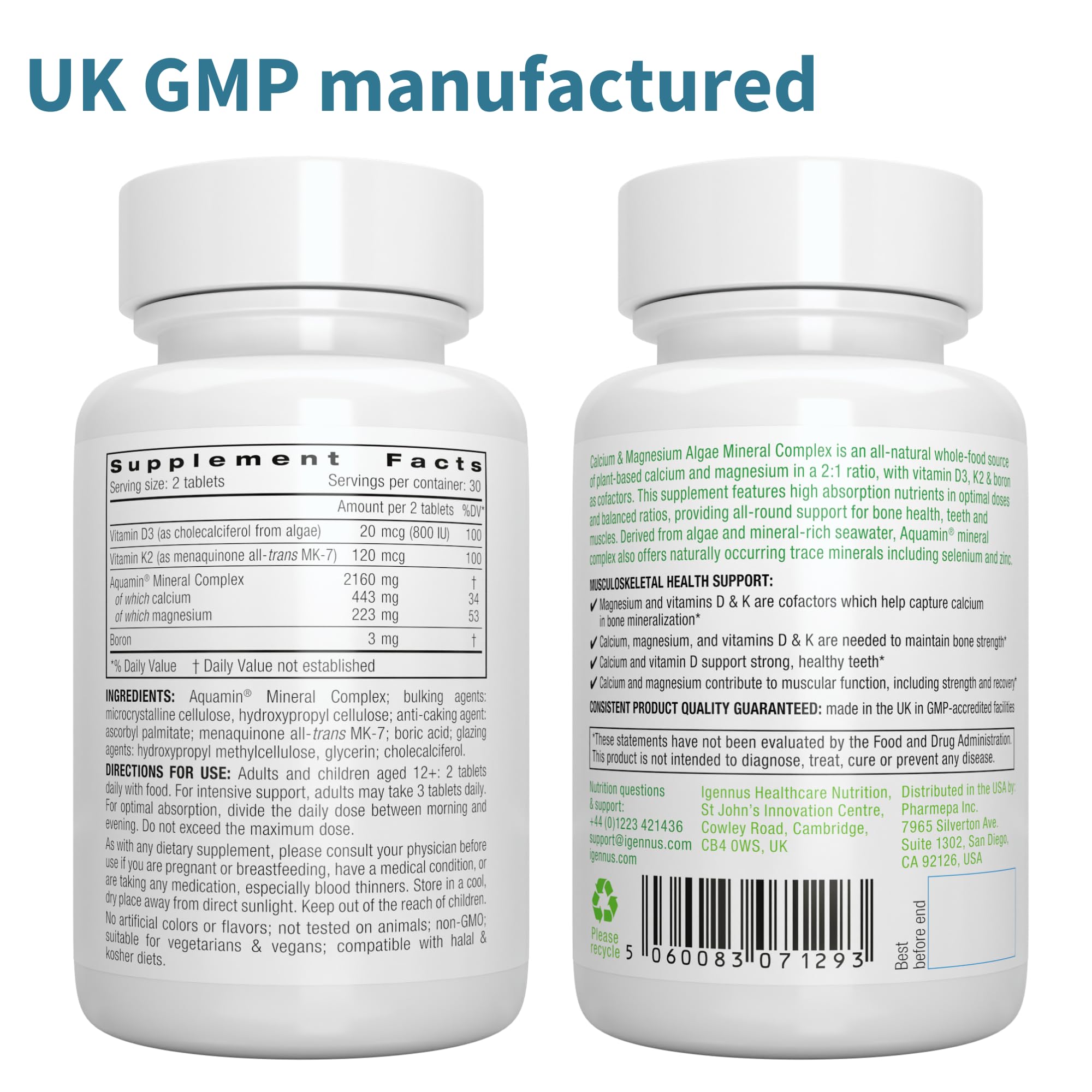 Igennus bone and teeth support routine shown with tablets and water.