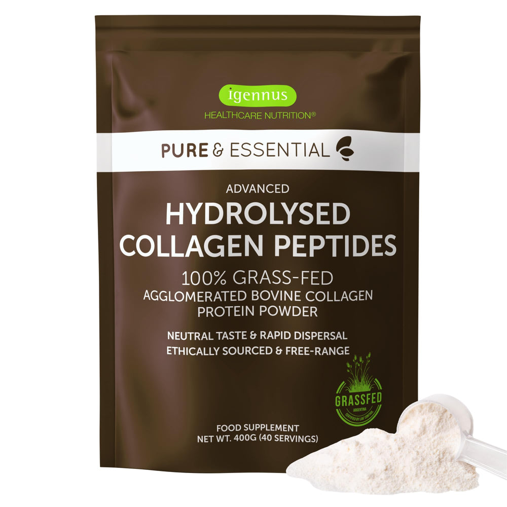 Igennus free-range collagen packaging highlights clean label and ethical sourcing.