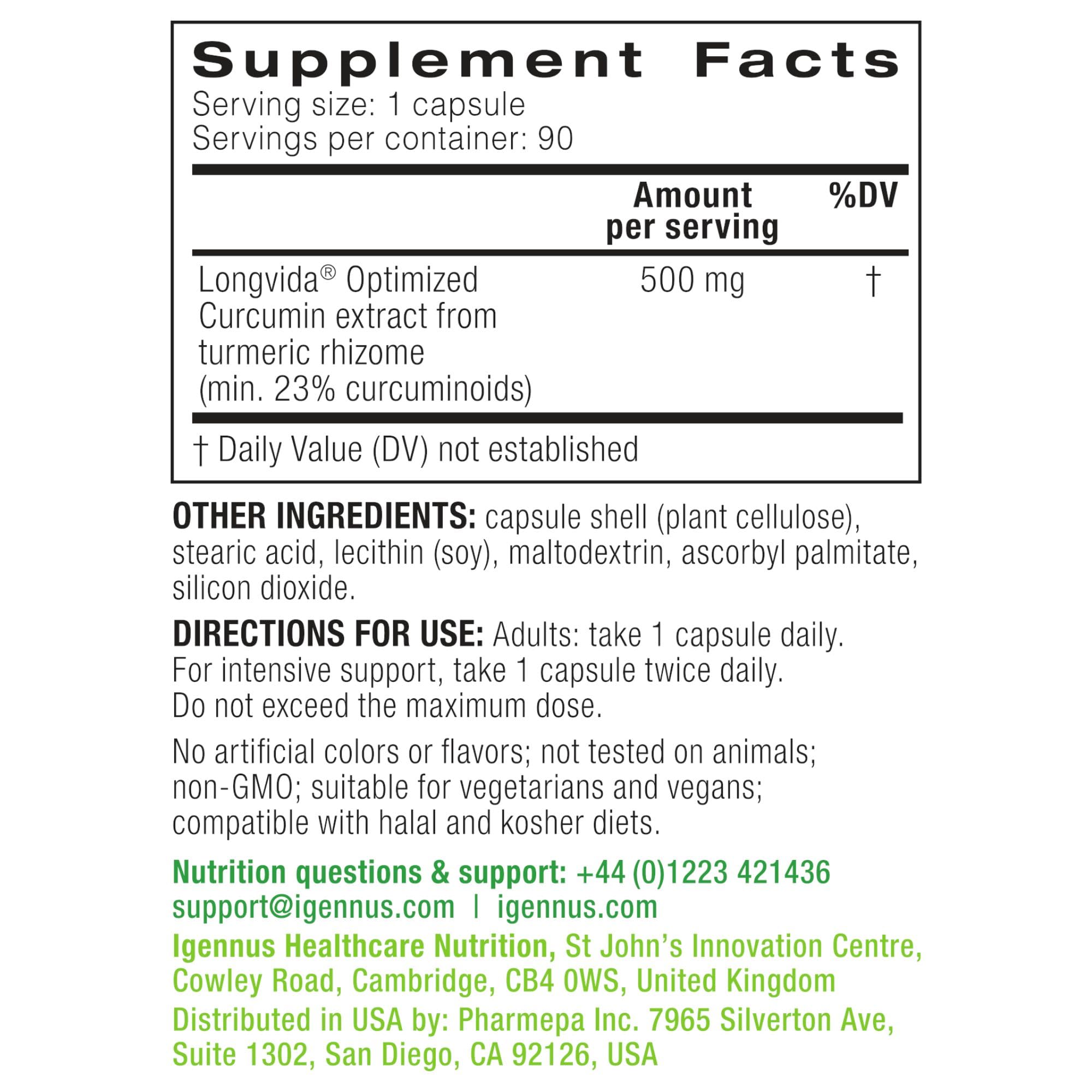 Igennus Longvida Curcumin 500mg bottle with cap open ready for daily use