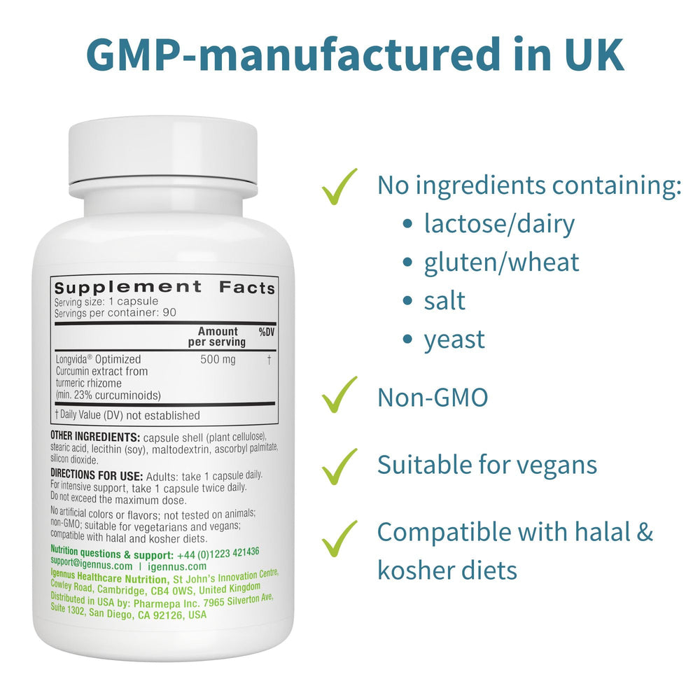 Igennus Longvida Curcumin 500mg capsule close-up shows smooth texture
