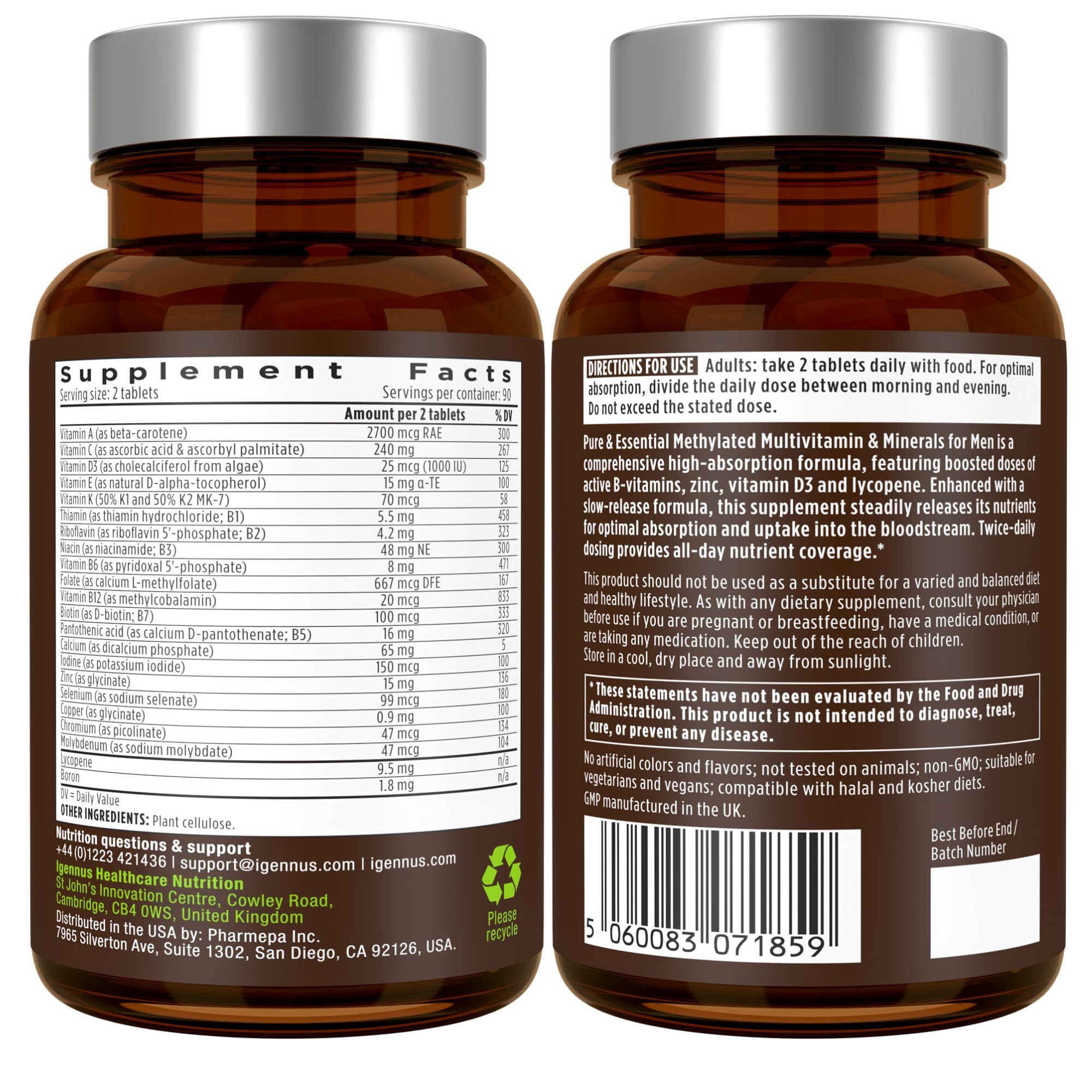 Split-dose instruction on Igennus bottle label for morning and evening use
