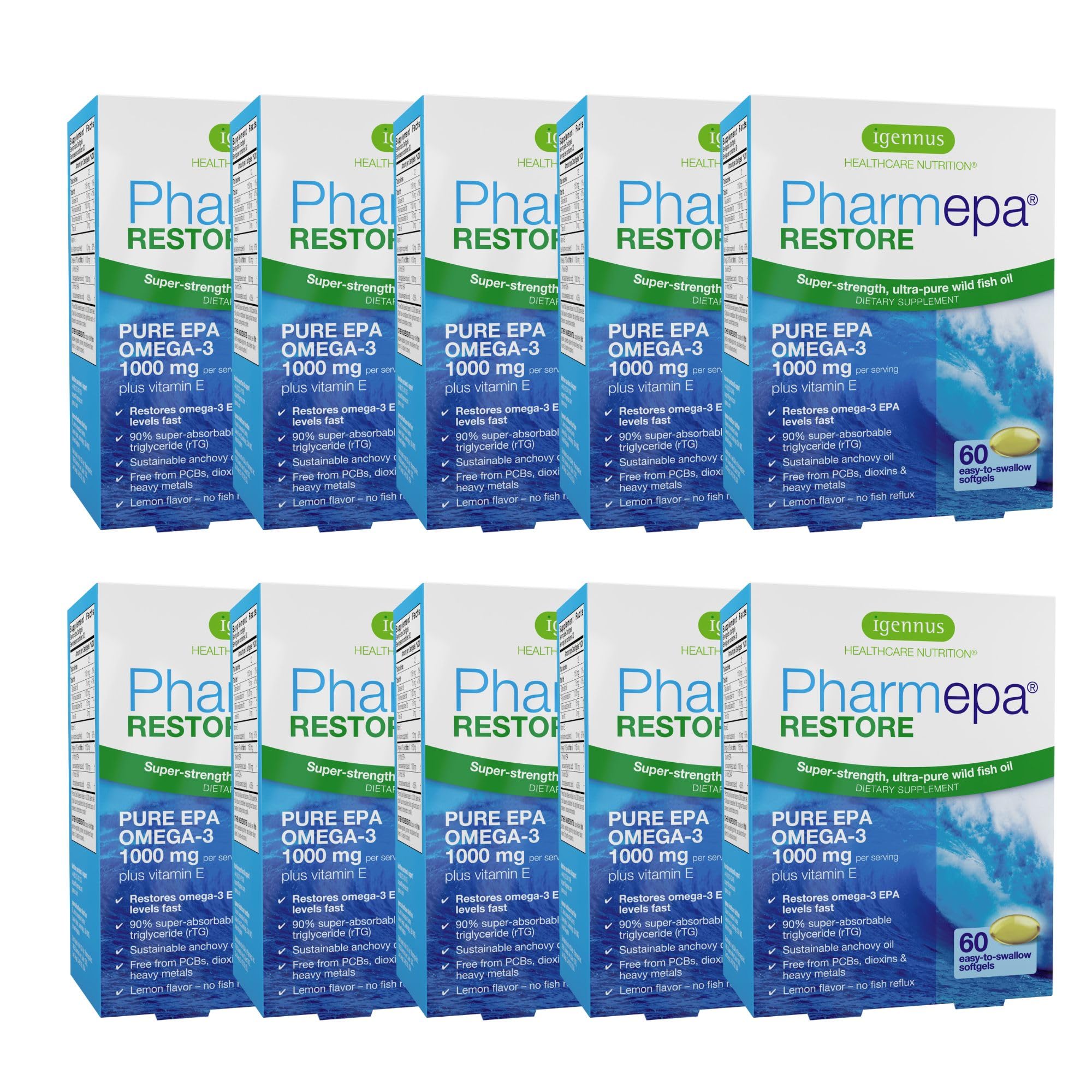 Igennus Pharmepa Restore lemon bottle showing high EPA concentration for flexible dosing.