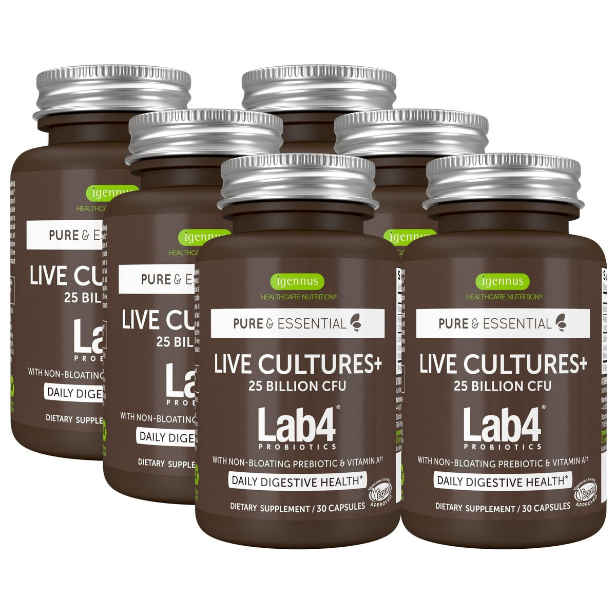 Igennus Probiotics bottle-front for balanced gut health and daily use.