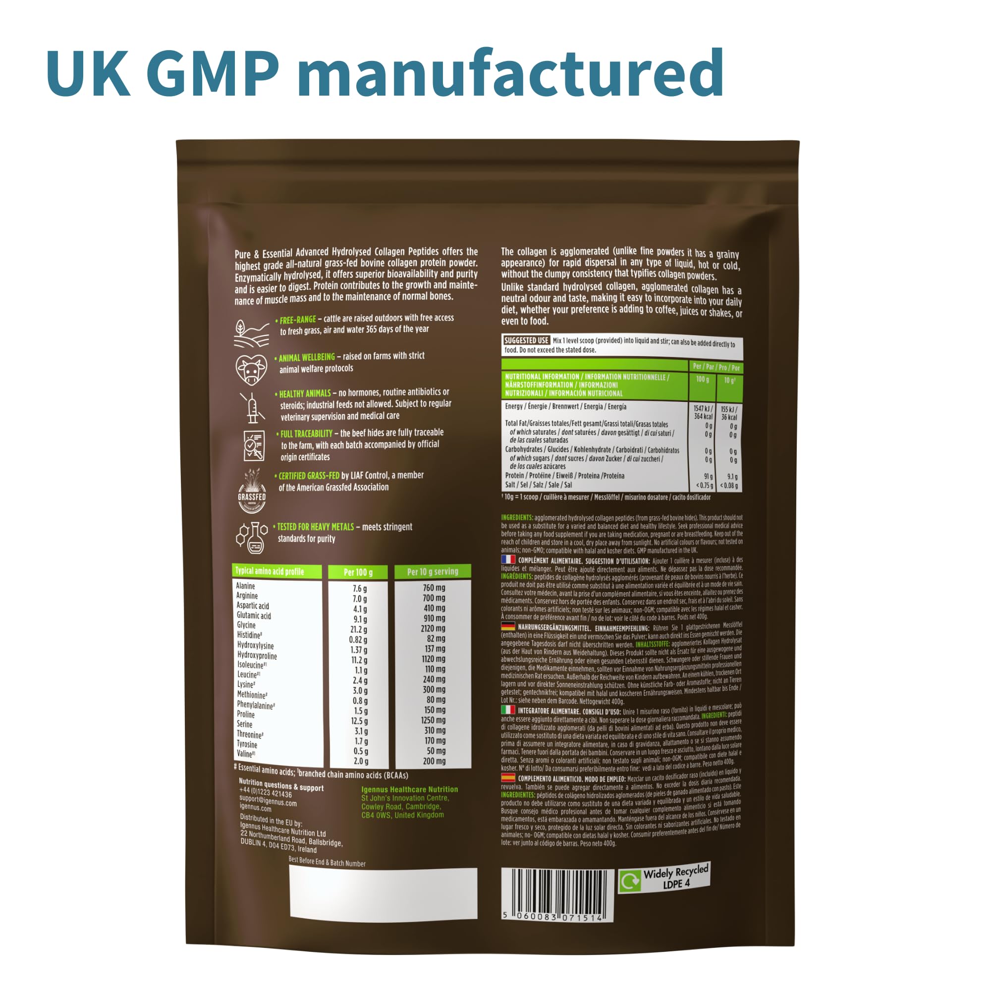 Igennus pure clean-label packaging communicates non-GMO and hypoallergenic claims.