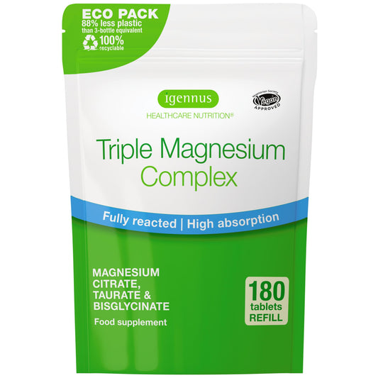 Igennus Superior Triple Magnesium bottle with capsules for easy daily absorption.